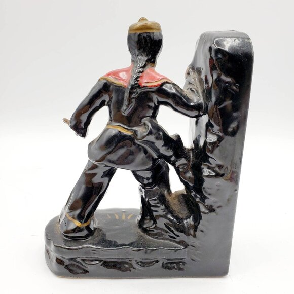 Vintage Hand Painted Ceramic Figurine Of Asian Boy In Red and Black Uniform - Picture 4 of 7